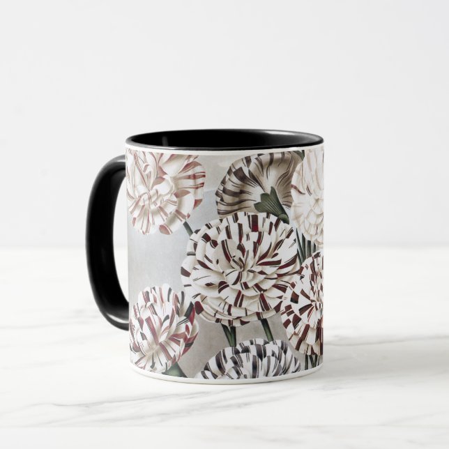 Vintage brokiga nejlikblommor med grå himmel mugg (Framsida vänster)