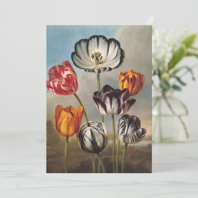 Vintage brokiga tulpanblommor i ett landskap (Stående Fram)