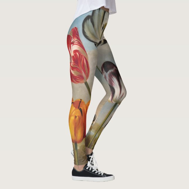 Vintage brokiga tulpanblommor i ett landskap leggings (Höger)