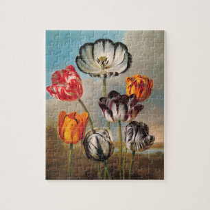 Vintage brokiga tulpanblommor i ett landskap pussel