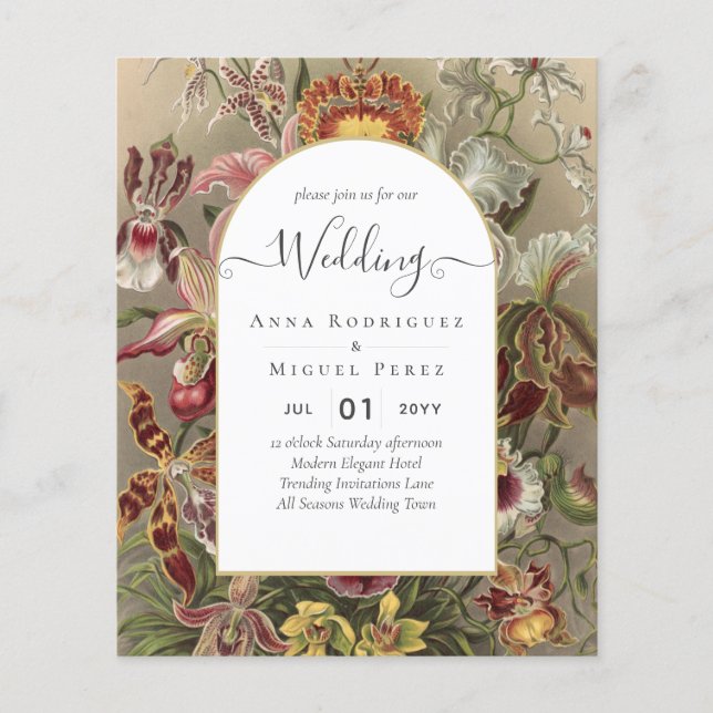 Vintage Bröllbjudan till Blommigt i Botaniskt burg Flygblad (Framsidan)