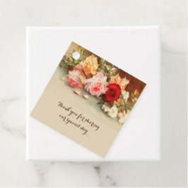 Vintage Bröllop, Antika Rosor Blommor Stilleben Gåvor Etiketter