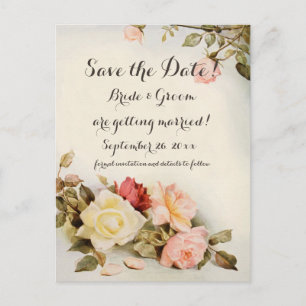 Vintage Bröllop Antika Trädgård Ros Blommor Vykort