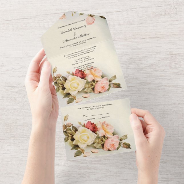 Vintage Bröllop Antika Trädgårdsros Blommor (Avrivbar del)
