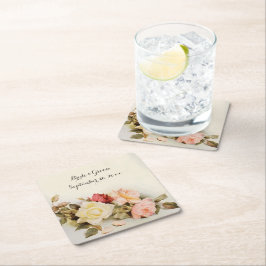 Vintage bröllop Antique Garden Ro Flowers Underlägg Papper Kvadrat