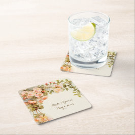 Vintage bröllop Antique Rosa ros Flower Underlägg Papper Kvadrat