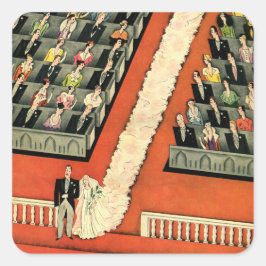 Vintage bröllop, Art Deco Bride och Groom Newlyows Fyrkantigt Klistermärke