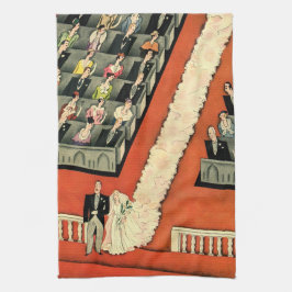 Vintage bröllop, Art Deco Bride och Groom Newlyows Kökshandduk
