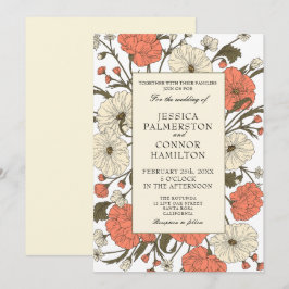 Vintage bröllop Art nouveau Blommigt Inbjudningar