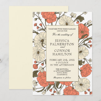 Vintage bröllop Art nouveau Blommigt Inbjudningar