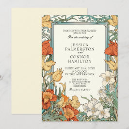 Vintage bröllop Art nouveau Blommigt Inbjudningar