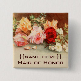 Vintage bröllop Badge Antique Ro Flowers Blommigt Knapp