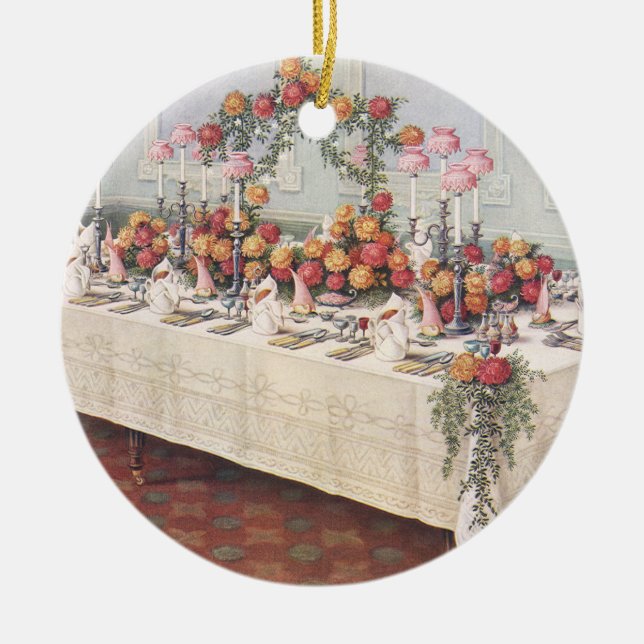 Vintage bröllop Banquet Bord Julgransprydnad Keramik (Framsidan)