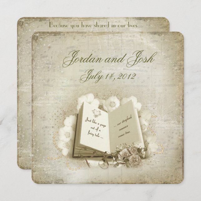 vintage bröllop bok med bukett inbjudningar (Fram/baksida)