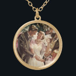 Vintage bröllop Bride Groom Newlyweds Klipp ut kum Guldpläterat Halsband<br><div class="desc">Vintage illustration av kärlek och romantik med en brud och groom som skär kakan vid bröllopsmottagningen i party. Det nygifta paret i lycklig njuter av att vara ny gifta och fira med familj och vänner. Lyckligtvis alltid efter!</div>