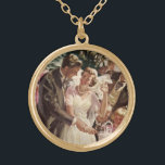 Vintage bröllop Bride Groom Newlyweds Klipp ut kum Guldpläterat Halsband<br><div class="desc">Vintage illustration av kärlek och romantik med en brud och groom som skär kakan vid bröllopsmottagningen i party. Det nygifta paret i lycklig njuter av att vara ny gifta och fira med familj och vänner. Lyckligtvis alltid efter!</div>