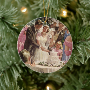 Vintage bröllop Bride Groom Newlyweds Klipp ut kum Julgransprydnad Keramik