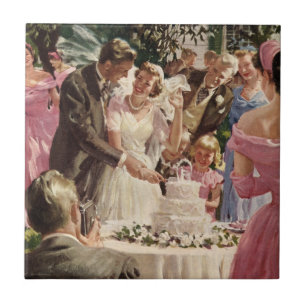 Vintage bröllop Bride Groom Newlyweds Klipp ut kum Kakelplatta