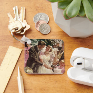 Vintage bröllop Bride Groom Newlyweds Klipp ut kum Nyckelring