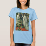 Vintage bröllop, Bride och Groom med Menorah T Shirt<br><div class="desc">Vintagens illustration av ceremonin i kärlek och romantik,  där ett par gifta sig i en vacker synagoga med glasfönster,  blommor och en sjudmenorah i nedfläckad. Bron har en lång vit bröllop-grav och brudgummen är stilig i sin tuxedo.</div>
