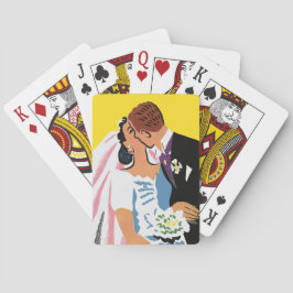 Vintage bröllop, Bride och Groom Newlyweds Kissing Casinokort