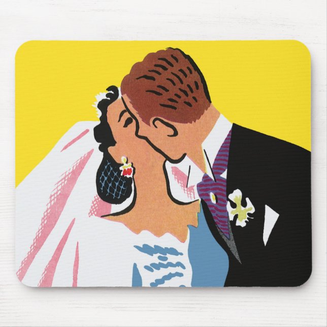 Vintage bröllop, Bride och Groom Newlyweds Kissing Musmatta (Framsidan)
