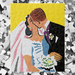 Vintage bröllop, Bride och Groom Newlyweds Kissing Pussel