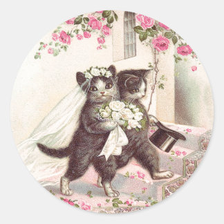 Vintage bröllop Cats Bride and Groom Runt Klistermärke