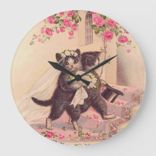 Vintage bröllop Cats Bride and Groom Stor Klocka