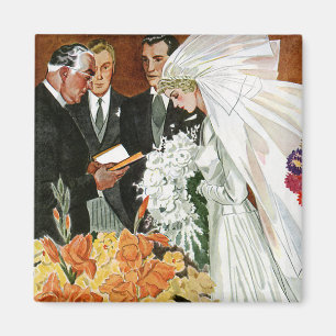 Vintage bröllop Ceremony, Bride Groom Newlyweds Magnet