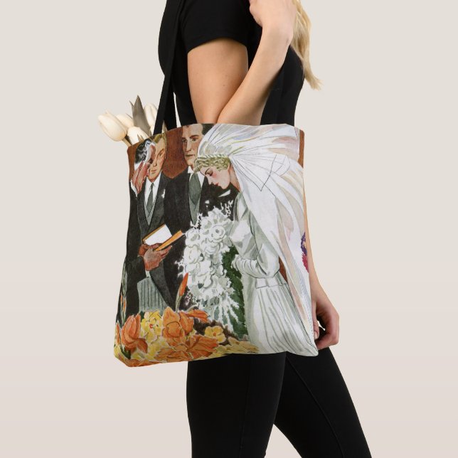 Vintage bröllop Ceremony med Bride och Groom Tygkasse (Närbild)