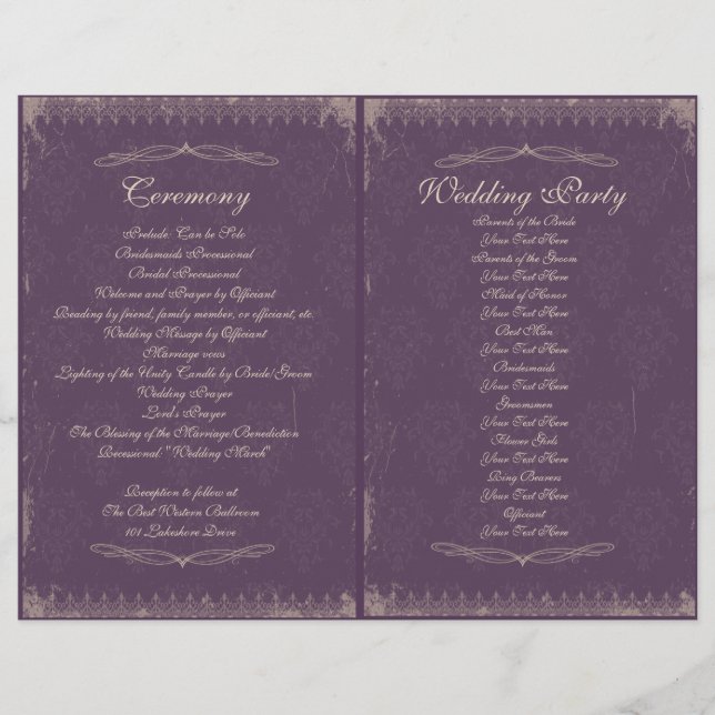 Vintage bröllop Ceremony-programmet (Framsida)