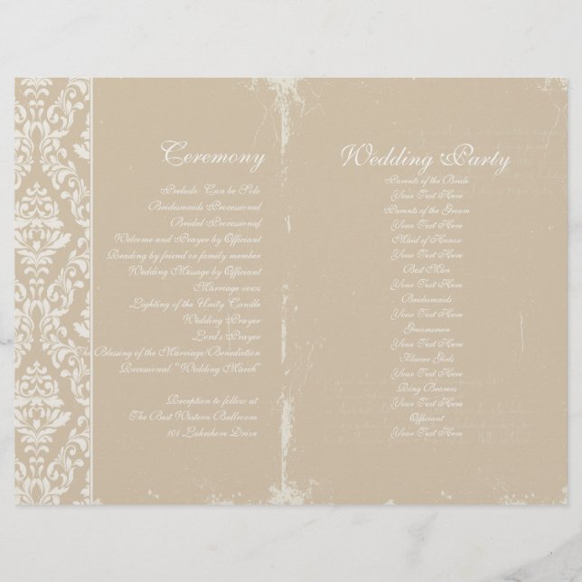 Vintage bröllop Ceremony-programmet (Framsida)