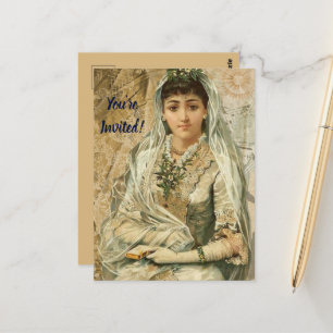 Vintage bröllop Dag Bride in Veil and White Glove Vykort