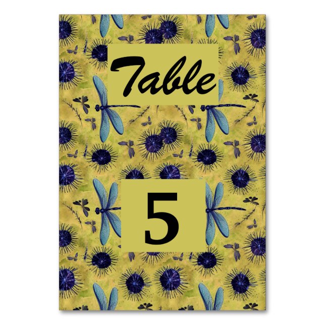 Vintage bröllop Dandelion och Dragonfly Thmet Bordsnummer (Framsidan)