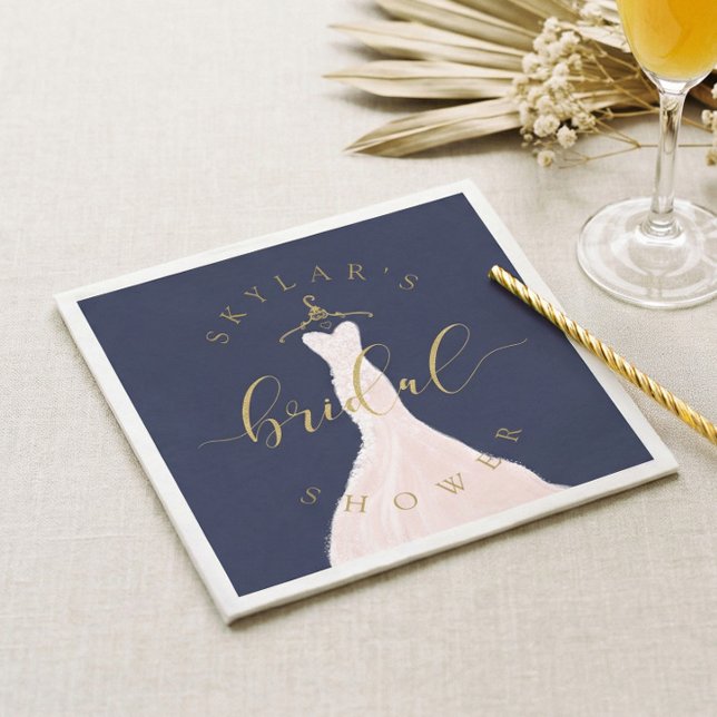 Vintage bröllop Dress Rosa Möhippa Navy Pappersservett (Elegant Navy Pink Wedding Dress Wedding Dress Napkins)