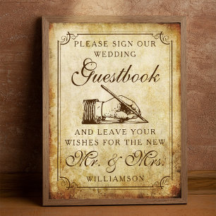 Vintage bröllop Guestbook-tecken Poster