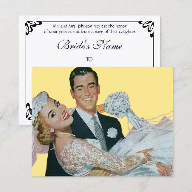 Vintage bröllop, inbjudan till Lycklig Newlyweds (Fram/baksida)
