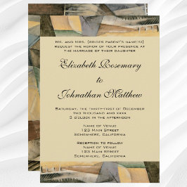 Vintage Bröllop, Jordtonsfärger, Kubism Konst Inbjudningar