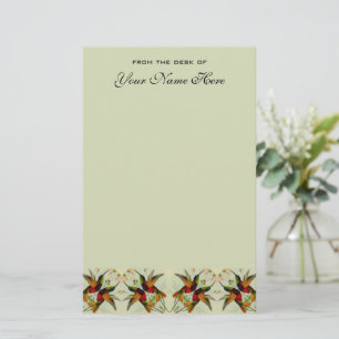 Vintage Bröllop, Kolibrier och Blommor Brevpapper
