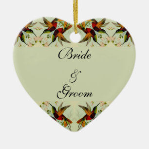 Vintage Bröllop, Kolibrier och Blommor Julgransprydnad Keramik