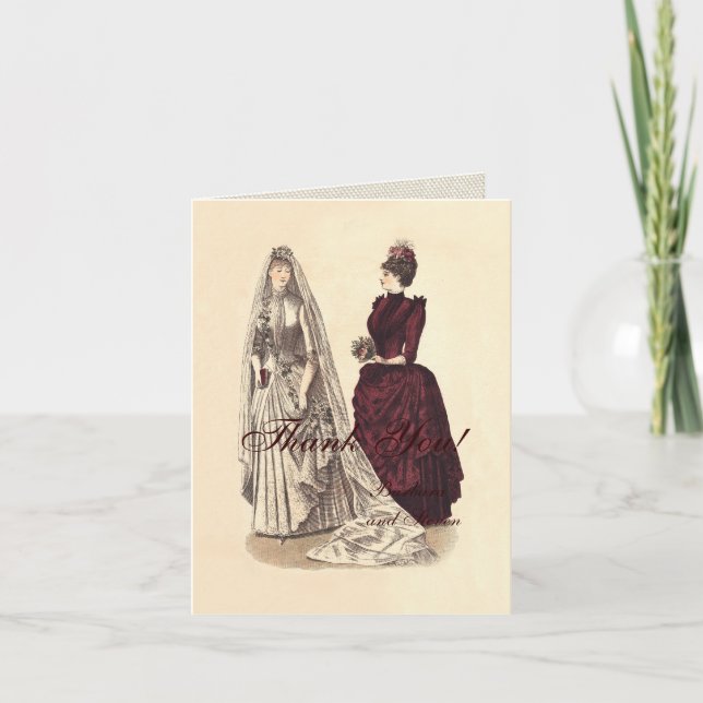 Vintage Bröllop Kvinnor Tack Kort (Framsida)