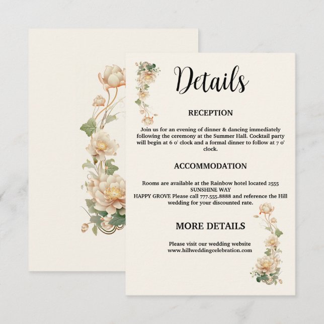 Vintage bröllop Lotus blomma Tilläggskort (Fram/baksida)