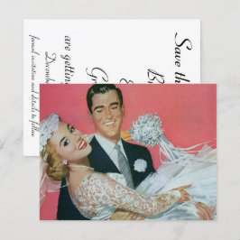 Vintage Bröllop Lycka Nygifta, Spara datum! Datumet