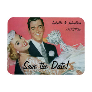 Vintage bröllop Lycklig Newlyweds, Spara datum Magnet