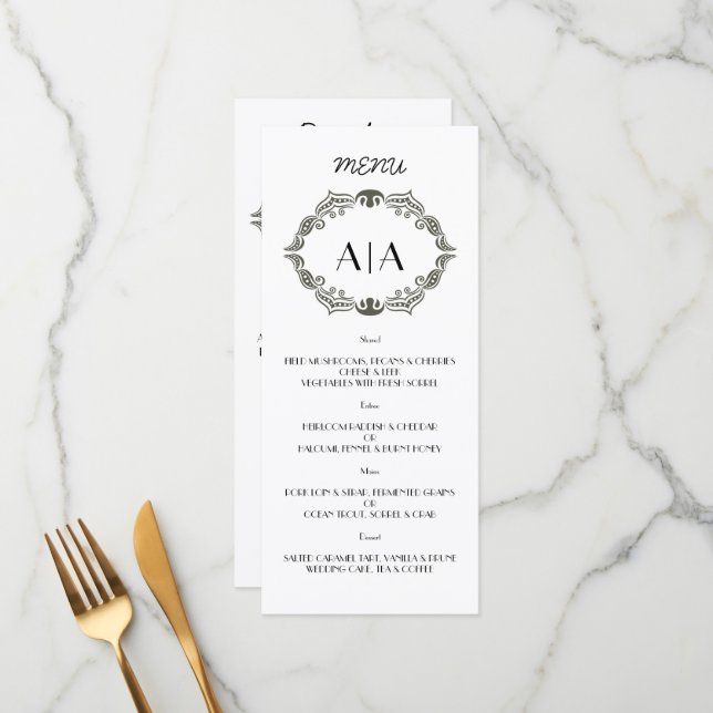 Vintage bröllop MENU. Meny (Fram/Back In Situ)