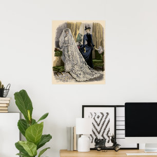 Vintage bröllop Möhippa Porträtt, Victorian Bride Poster