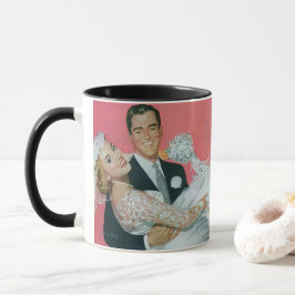 Vintage bröllop Newlyweds, Groom Carries Bride Mugg