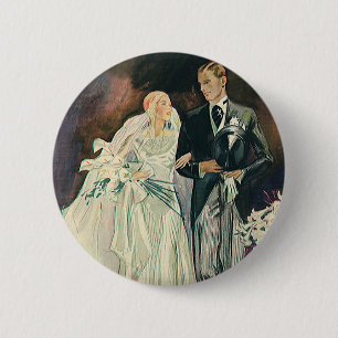 Vintage bröllop Newlyweds, Lycklig Bride och Goom Knapp