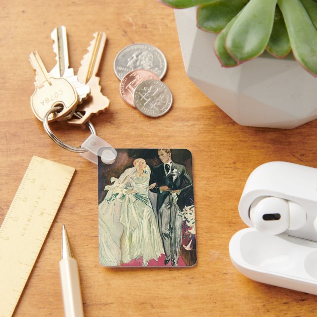 Vintage bröllop Newlyweds, Lycklig Bride och Goom Nyckelring (Skrivbord)